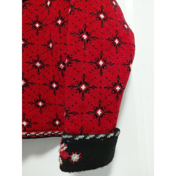 Icelandic Design Full Zip Wool Sweater Jacket Lined Red & Black XL - Picture 3 of 10